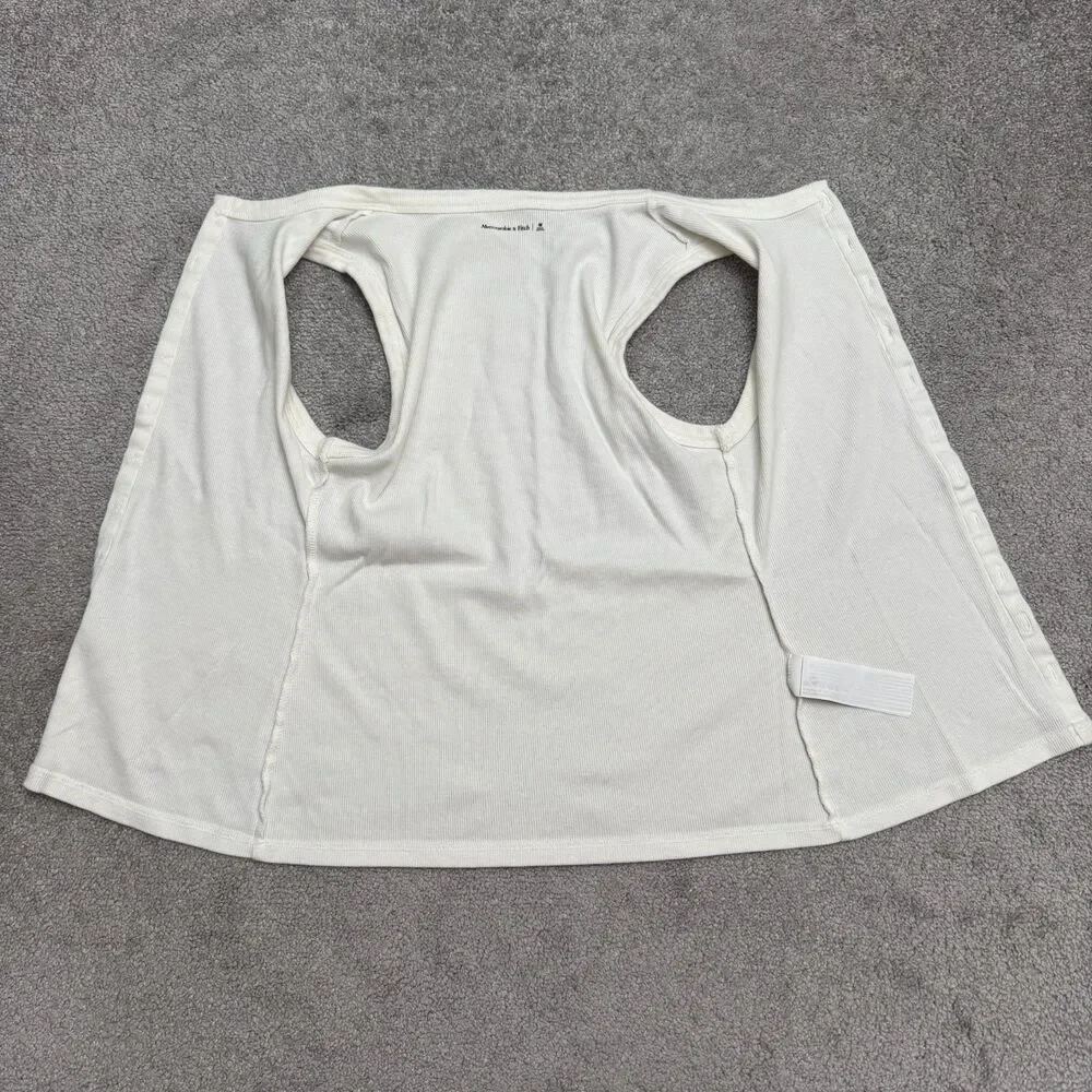 Abercrombie & Fitch Button Up Ribbed Knit Tank Top Womens Medium White Stretch
